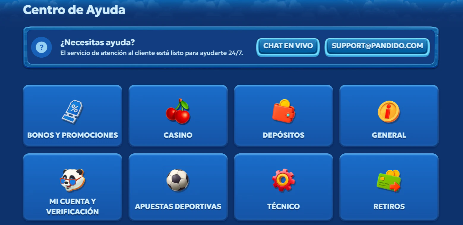 Atención al cliente en Pandido Casino
